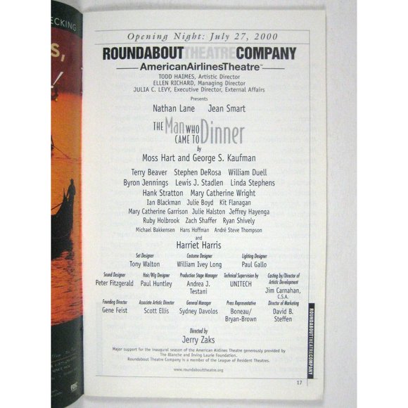 Man Who Came Dinner Stagebill Opening Night 2000 Nathan Lane Jean Smart - Picture 3 of 6
